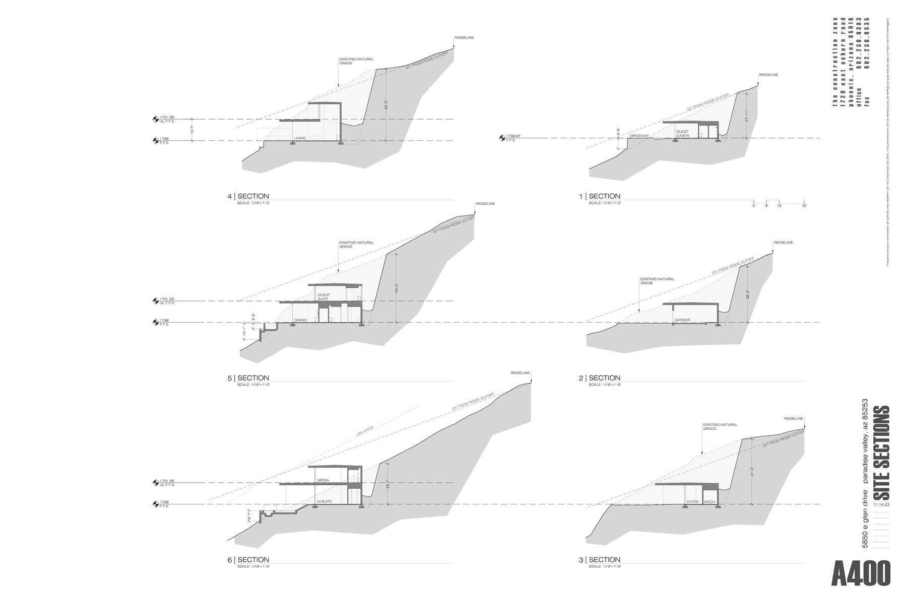 Site sections through hillside